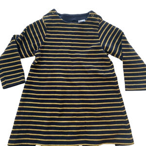 PETIT BATEAU  Navy & Gold Striped Long Sleeve Dress 3T💛